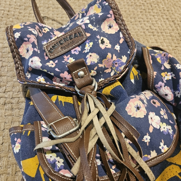 UNIONBAY Handbags - UNIONBAY Navy Floral Mini Bag with Brown Accents
